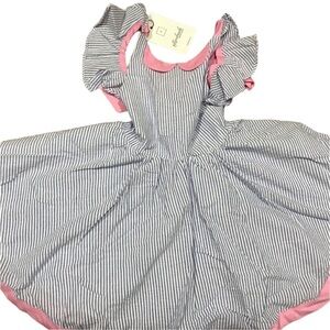 Pleiades Dress Girl 3T Blue Stripe Ruffle Preppy Western Summer Neutral Girly